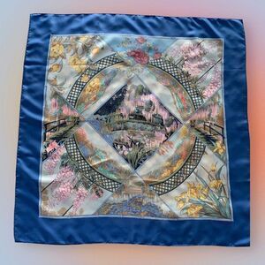 Herme's Claude Monet Giverny Garden Blue Pink Silk Scarf 35" square 1989 NIB